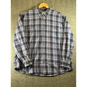 Duluth Trading Co Flannel Shirt Mens 2XL XXL Blue Plaid Button‎ Down